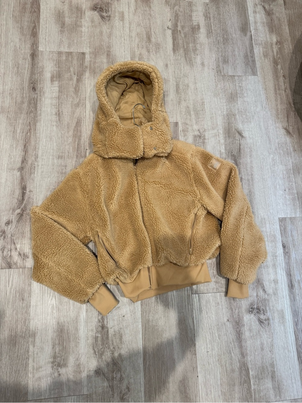 ALO Yoga Kids Teddy Sherpa Hooded Jacket in Camel Tan